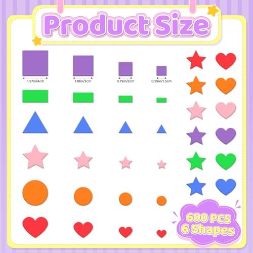 600Pcs Foam Stickers Foam Shape Stickers for Crafts Heart Star,Multicolor