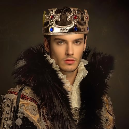 VZQI Soft Gold King Crown for Adults, Adjustable Costume Hat for Halloween
