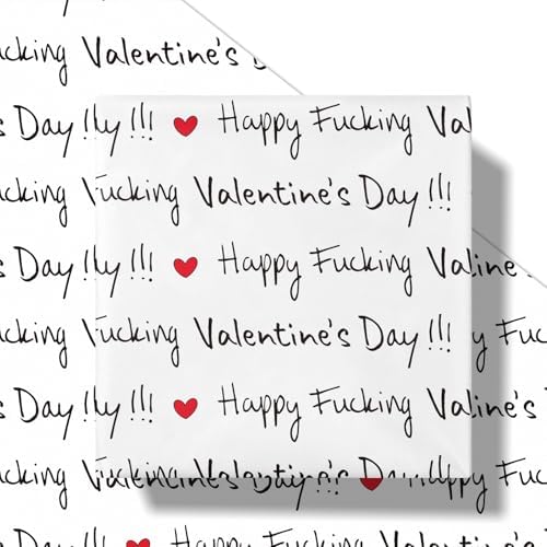 RUSPEPA Funny Valentine's Day Wrapping Paper Roll, Mini Roll, Happy F*ing Valentine's Day Lettering with Red Heart Gag Gift Wrap for Wedding, Anniversary, Birthday, Engagement, 17 Inches x 16.4 Feet