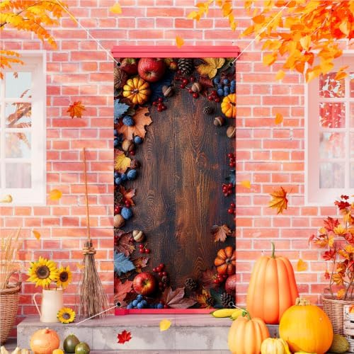 Fall Door Cover,Maple Leaves Pumpkin Thanksgiving Banner Fall Decor