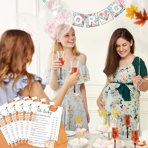 Fall Baby Shower Games, 25 Pcs Baby True or False Cards for Guests, Little Pumpkin Gender Reveal Decorations for Party Favors - A05