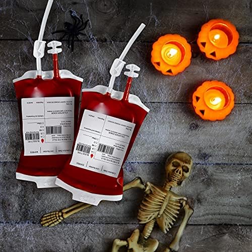 50 Packs Halloween Blood IV Bags for Drinks, Halloween Drinks Pouches