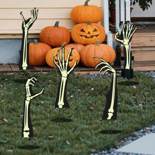 5 Pack Halloween Black Hands Yard Signs with Stakes – Larger Size, Scary Silhouette Outdoor Decorations for Lawn, Garden, Yard – Night Glowing Effect After Daylight Absorption