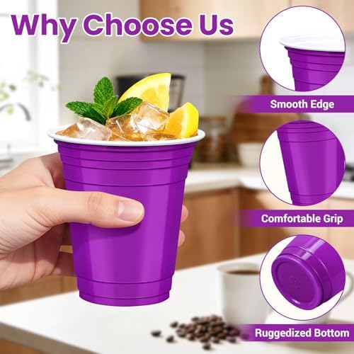 50 Pcs Purple Plastic Cups, 12 oz Disposable Cups for Party