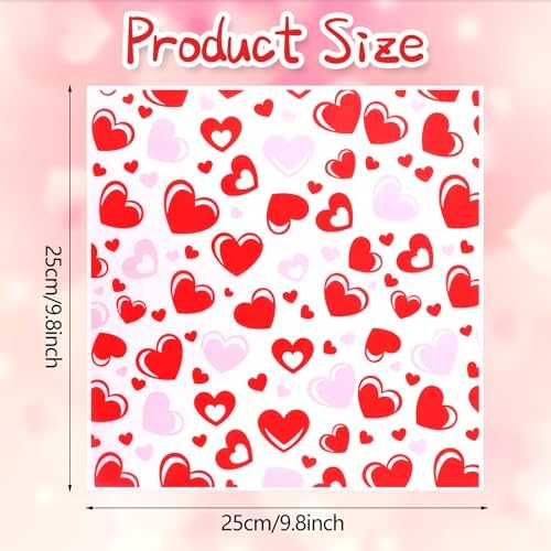 LOAVER 150 Pcs Valentine's Day Wax Paper Sheets for Food,Heart Greaseproof Waterproof Waxed Wrapping Tissue for Deli Baking Picnic Sandwich Cookies Oilproof Basket Liners (9.84 x 9.84 Inch)