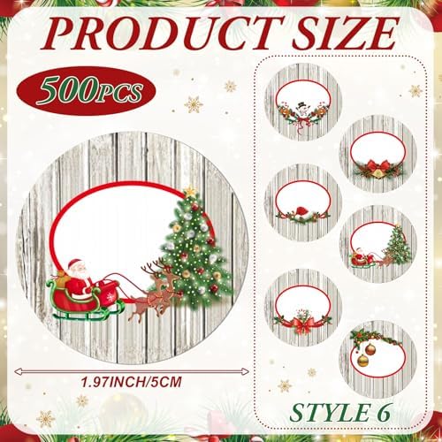 Fullhawl 500 Pcs Christmas Stickers Self Adhesive Christmas Canning Labels for Jar Xmas Decorative Label Stickers for Xmas Gift Bag Envelope Seals Candy Bags Party Supplies