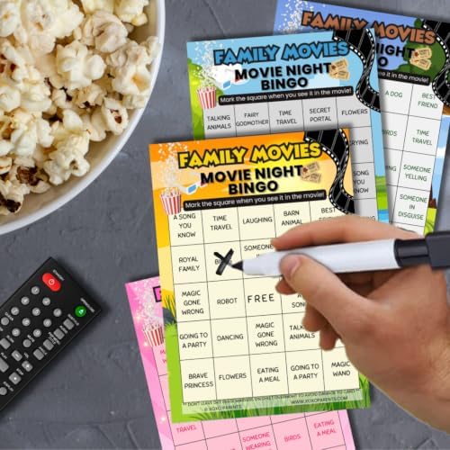 XOXO Parents Movie Night Bingo Cards, Reusable Supplies - Family