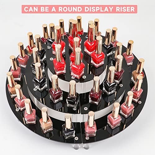 YestBuy Display Stand Shelf For Pop Figure, 3 Tier Black Acrylic Cupcake Stand, Perfume Organizer Stands, 2 Pack Half Moon Dessert Stand for Display Or Collections