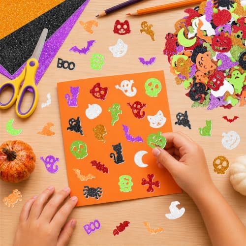 504 PCS Halloween Foam Stickers, Glitter Halloween Stickers, 8 Sheets