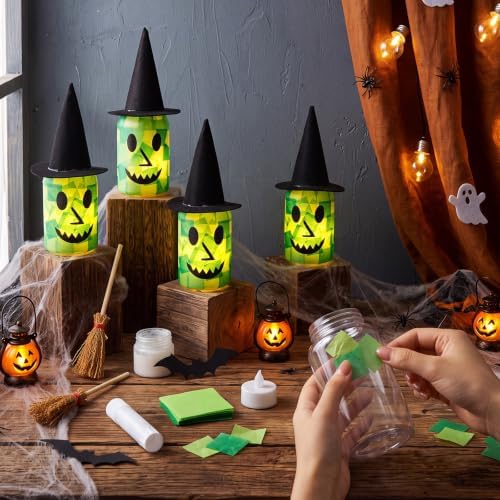 Qinyoung 12 Pcs Halloween Witch Crafts Witch Mason Jars with LED Light