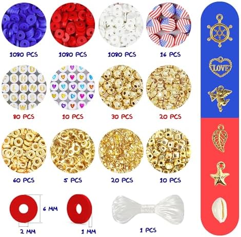 Redtwo 4th of July Red White and Blue Clay Beads Bracelet Making Kit