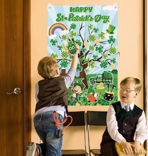 Cinrobiye St. Patrick’s Day Shamrock Felt Tree Bulletin Board Kit, Seasonal Decorative Felt Display Set for Classroom, Church and Home Holiday Decoration, Reusable Wall & Bulletin Board Decor