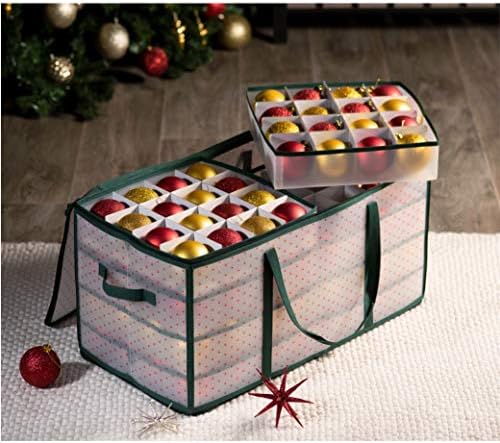 ZOBER Christmas Ornament Storage Box Plastic - Stores 128 3" Ornaments with Individual Trays - Ornament Organizer Storage Box, Durable Christmas Containers Holder - Green