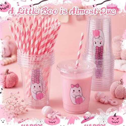 FillTouch 50 Pcs Halloween a Little Boo Almost Due Baby Shower Cups Pink