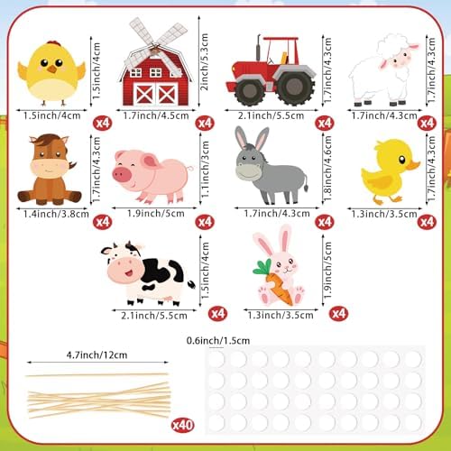 Hooqict 40Pcs Farm Cupcake Toppers Farm Animal Birthday Cake Topper Decorations Cupcake Picks for Kids Boys Girls Baby Shower Birthday Party Decorations Supplies
