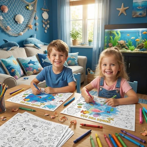 45pcs Under The Sea Disposable Coloring Placemats Ocean Crafts for Kids Party Favors Coloring Poster Classroom Activities Birthday Party Supplies Paper Table Mats