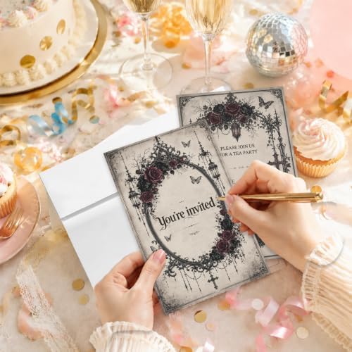 AEHIE 20 Sets Gothic Halloween Floral Tea Party Invitations With Envelopes