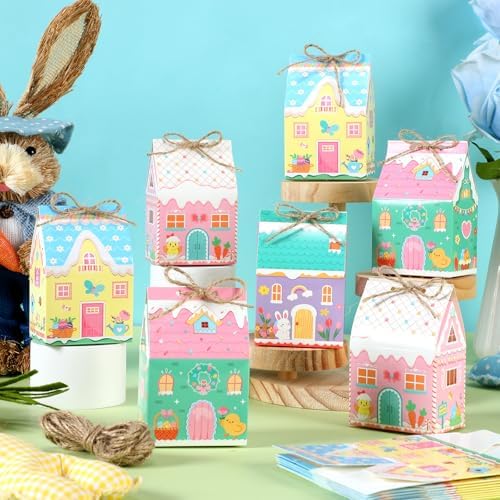 Zhanmai 48 Pcs Easter Treat Boxes Candy Mini Rabbit Egg House Favor Box Easter Party Paperboard Gift Boxes for Holiday Party Treat Cookie Goodie Snack Gift Packaging