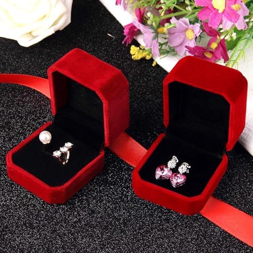 Lamoutor 2Pcs Velvet Ring Box Earring Box Jewelry Gift Box (Wine Red)