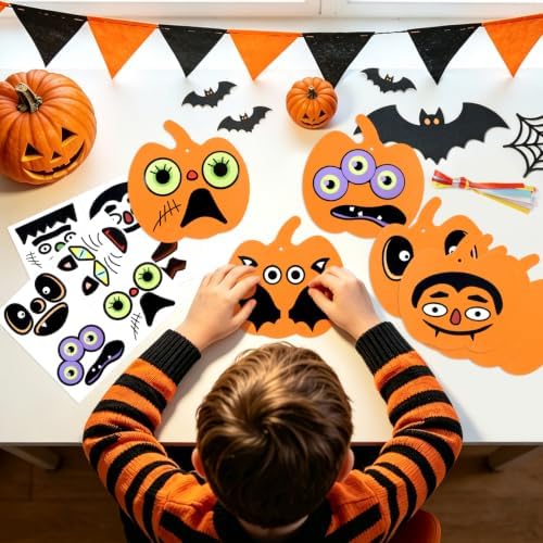 DIYASY 24 Pcs Pumpkin Craft Kits for Kids, Halloween DIY Foam Stickers Arts
