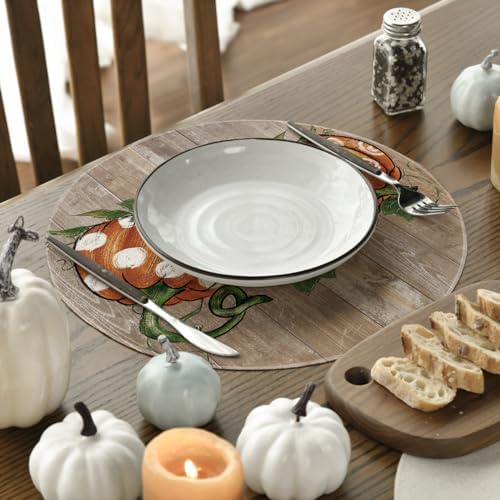 Artoid Mode Wood Pumpkins Round Fall Placemats Set of 4-14 Inch