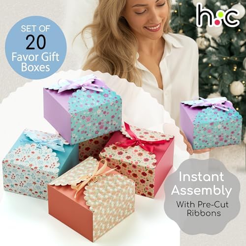 Large Floral Gift Boxes with Lids & Ribbons (20 Set) Decorative Treat Boxes