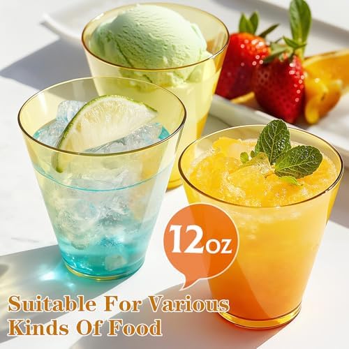 Glowserve 50 Pack 12 oz Gold Disposable Plastic Cups Cocktail Glasses