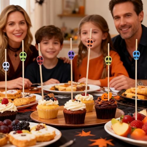 JtmyAota 100 Pack Skull Cocktail Picks, Halloween Toothpicks for Appetizers