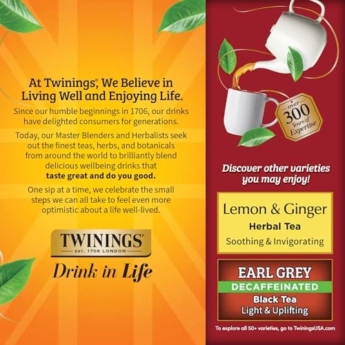 Twinings Decaffeinated Chai Individually Wrapped Bags, 100 Count (Pack of 1), Sweet, Savoury Spices, Enjoy Hot or Iced, 100 Teabags