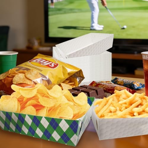 50 Pcs Golf Party Food Trays - Disposable Paper Food Boats, 2 Designs