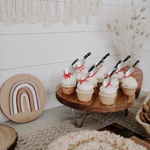 Rsstarxi 24 Pack Halloween Blood Knife Cupcake Toppers Glitter Blood Knife Cupcake Picks Blood Splatter Knife Cake Decorations for Horror Crime Scene Halloween Birthday Party Cake Decorations Supplies