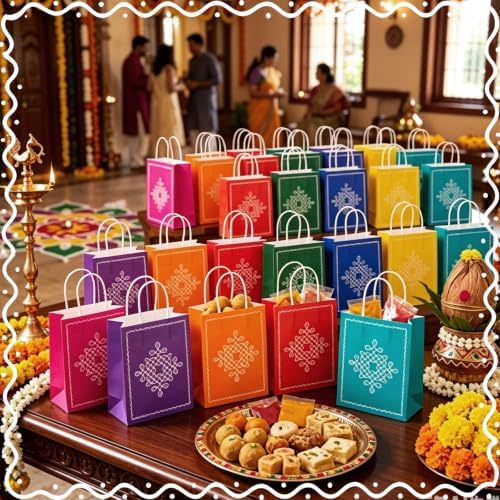 Dansydaisy 24 Pack Indian Return Gifts Paper Bags Bulk for Pooja