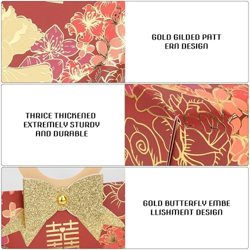 HannaFires 20-Pieces Wine Red Double Happiness Candy Boxes - European Vintage Floral Wedding Favor Boxes, Bridal Shower Party Gift Pouches, Chinese Wedding Souvenir Candy Packaging, Bags