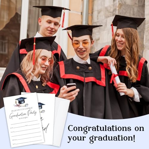 Classic Graduation Invitations 2026 with Envelopes - 20 Pack Class of 2026 Graduation Party Invitations, 4x6 Inch Fill-in Graduation Announcements for High School or College - A02