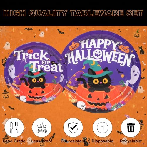 100 Pcs Purper Halloween Plates and Napkins Set Party Supplies Serve 25