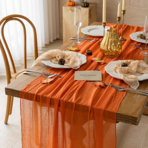 10Pcs Fall Orange Cheesecloth Table Runner 120 Inch Party Boho Home Decor