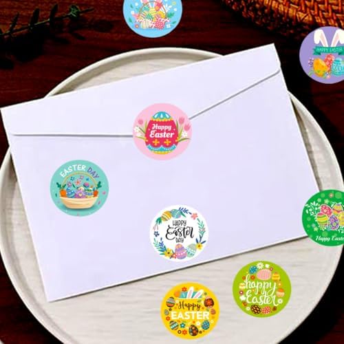 500 Pcs Easter Stickers 1 Inch Erasers Bunny Sticker Cute Egg Stickers 8 Designs Happy Easter Sticker for Scrapbook Journal Envelopes Gift Decorations Supplies