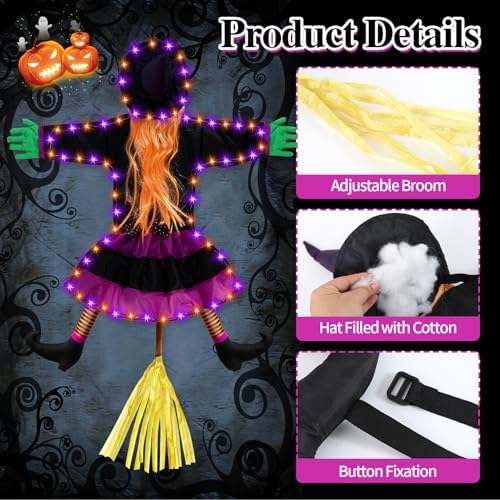 Halloween Decorations Outdoor, Solar Witch, Orange Purple-Large