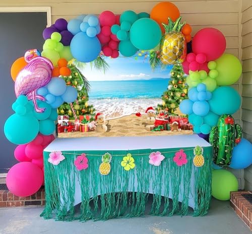 7x5ft July Christmas Backdrop Summer Beach Christmas Tree Photography Background Xmas Party Banner Tropical Hawaiian Holiday Decorations Supplies Photo Props