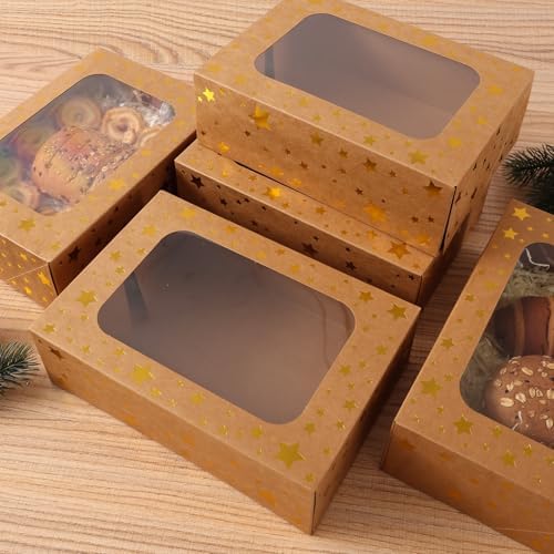 Christmas Brown Holiday Cookie Boxes, Red Star, 24 Pack, 9x6x3 In