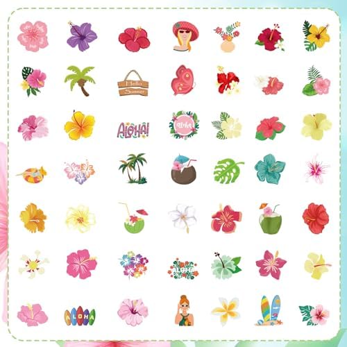 150PCS Hibiscus Flower Stickers Tropical Hawaiian Flower Vinyl Decals, Waterproof for Water Bottles Laptop Scrapbook, Luau Stickers for Kids