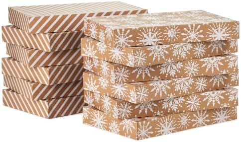 Hallmark Medium Christmas Gift Boxes with Lids (12 Shirt Boxes, 3 Designs: Navy Snowflakes, Gold Trees, Peace on Earth) for Christmas, Hanukkah, Holiday Parties