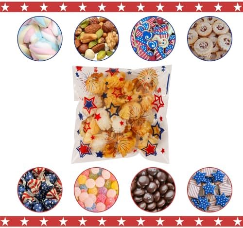 Red White Blue Star Patriotic Candy Bags, 100 PCS American Independence Day 4th of July Self Sealing Plastic Ziplock Cellophane Treat Goodie Gifts Snack Cookie Bags Party Favors Supplies Pouch Baggies