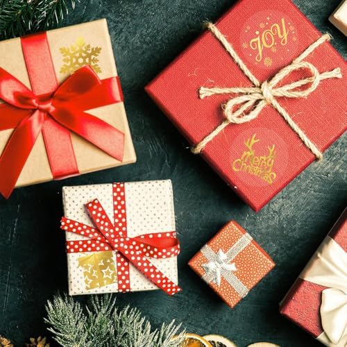 500Pcs Christmas Stickers Roll - Hot Stamping Snowflake Self-Adhesive Sealing Stickers,Gold Sparkly Waterproof Decals for Christmas Party Envelope Scrapbook Decor（ 6 Pattern Designs）