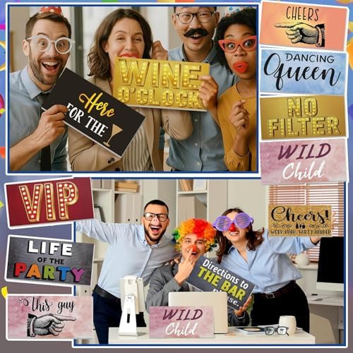 Beeveer 24 Designs Funny Photo Booth Props for All Occasions, PVC Signs