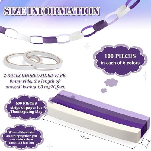Lincia 600 Sheet Paper Chain Garland Strips, Purple Gradient