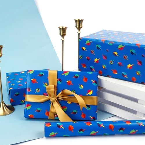 Happy Hanukkah Gift Wrap Chanuka - Dreidel Design 17.5" IN. X 180" IN. Each (Pack of 2 Rolls)