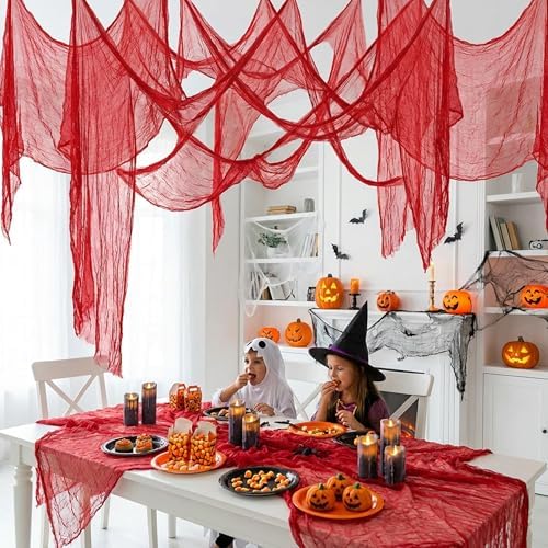 400"x 85" Halloween Red Creepy Cloth, Extra Large Scary Creepy Gauze Cloth