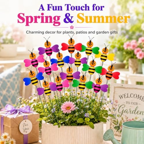 RAINFLOW 30PCS Fake Bee Garden Stakes - Colorful Flower Pot Decor