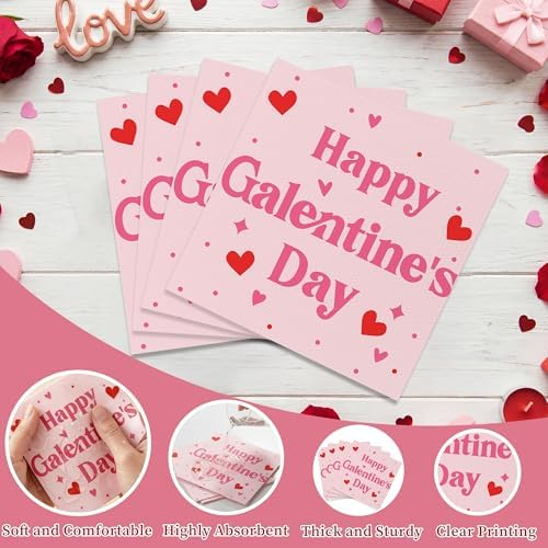 100 Pack Galentines Day Napkins Disposable Folded 10 x 10 Inches Galentine Party Decorations Pink, Cocktail Napkins for Girls Ladies Valentines Party Supplies Paper Towel Disposable Towel